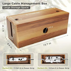 Acacia Wooden Large Floor Cord Cover Box for Power Strips, Low Profile Cable Concealer for Floor Wires and Extension Cords, Cord Protector and Wire Hider for TV, Router, Home Office and Living Room