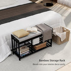 APRTAT 3-Tier Bamboo Shoe Rack Bench, Shoe Storage Organizer Bench, Entryway Benchs, Shoes Rack for Front Door Entrance, Entryway Bathroom Bedroom (Black, Large)