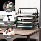 Mind Reader 4-Tier Paper Tray, Desktop Organizer, File Storage, Workspace, Office, Metal Mesh, 12"L x 13.75"W x 12.5"H, Black