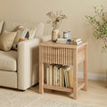 Fluted Night Stand with Golden Handle, Mid-Century Nightstands with Drawer