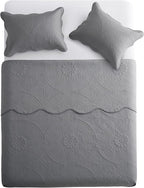 IR Imperial Rooms Twin Quilt Bedding Set Size (68” x 86”) + 1 Pillow Shams (20” x 26” + 2”) - 2 Pcs All Season Lightweight Reversible Microfiber Coverlet Floral Embossed Quilt Bedspread (Grey)