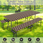 Smiry Picnic Table Cover with Bench Covers, Waterproof Elastic Fitted Tablecloth for 5 Foot Tables, Washable Polyester Tablecloths for Camping, Indoor & Outdoor (Coffee, 30x60 Inch 3-pc Set)