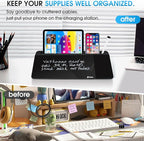 Varhomax Glass Desk Whiteboard Black with Wireless Charger, Desktop Dry Erase White Board with Storage,to Do List Memo Notepad for Home and Office
