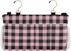 Buffalo Plaid Check Pink Print Bedside Caddy Storage Bag Bedside Organizer for Bunk Bed Headboards College Organizer Caddy Hanging Shelf 6 Pockets with Hooks for Drinks Magazine Phone Holder