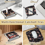Butterfly Gifts Leather Jewelry Valet Tray,Gothic Moody Dark Cottagecore Butterfly Floral PU Leather Catchall Beside Caddy Nightstand Organizer Tray for Jewelry Rings Watches Keys,7.8x7.8inch