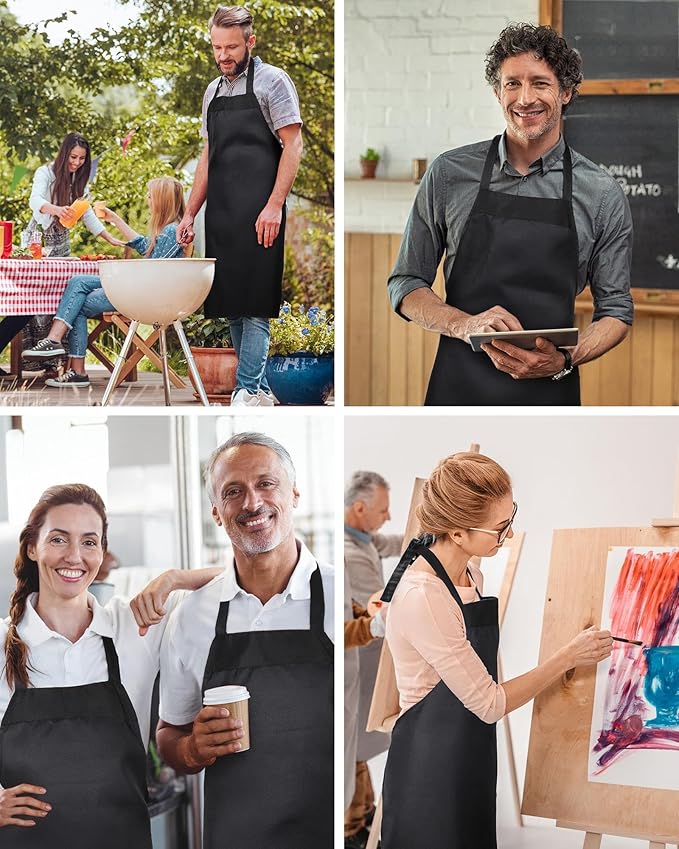 Foaincore 36 Pack Bib Aprons Bulk Plain Aprons for Man Woman Adult Unisex Apron Machine Washable Adjustable Bib Apron(Black)