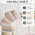 ICERZCZ Storage Baskets for Organizing Shelves, Woven Cotton Rope Bins for Baby Nursery Organization, Book Toy Towel Organizer, 15"x11"x9.5", 3 Packs, Gradient Brown