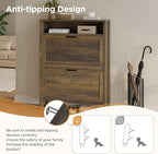 LOUVIXA Shoe Cabinet with 2 Flip Drawers, Narrow Shoe Storage Cabinet, Freestanding Shoe Cabinet Organizer, Hidden Shoe Rack Cabinet for Entryway, Hallway (2-Drawers, Brown/2-drawers)