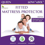 Queen Size Waterproof Mattress Protector - Fitted Sheet Mattress Cover with Deep Pockets - Hypoallergenic, Breathable, Water Proof, Noiseless, Vinyl Free