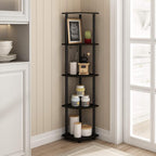 Furinno TURN-N-TUBE Corner Shelf, 5-Tier Corner Bookshelf, Open Storage Shelves, for Organization and Storage, Living Room, Home Office, Garage, Bedroom, Espresso