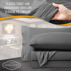 Queen Sheet Set - Luxury Hotel Bed Sheet - Soft Cooling Sheets with Elastic Corner Straps - Deep Pockets Microfiber Bedsheet - Bedding Sheets & Pillowcases - 4 Piece (Queen Size, Gray)