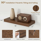 Dreamland Walnut Floating Shelves, Wall Mounted Shelves for Storage and Home Decor, Rustic Wood Shelves for Bathroom, Living Room, Bedroom and Kitchen, 16" x 6.7" Set of 2