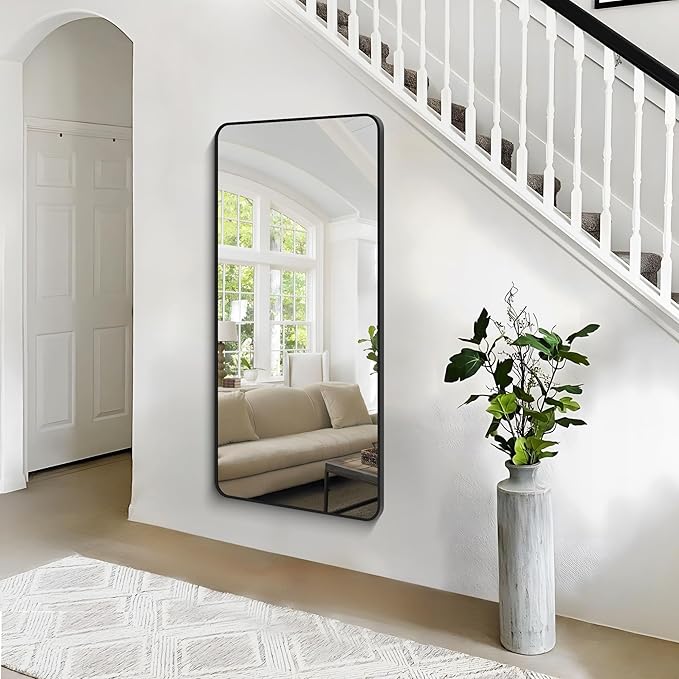 BONEWEI 30x60 inch Bathroom Mirror,Black Rectangle Mirror,Wall Mounted Bathroom Frame Vanity Mirror with Round Corner for Bedroom Living Room, Entryway Hangs Horizontal or Vertical