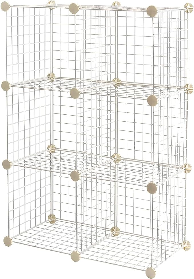 Amazon Basics Cube Wire Grid, 6-Cube, 12 x 12-Inches, White | Stackable, Storage Shelves