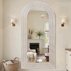 Antok Full Length Mirror with Solid Wood Frame, 81"×41" Wall Mounted Oversized Floor Mirror with Stand, Leaning Standing Hanging for Bedroom Living Room Entryway, White, Arched Syle