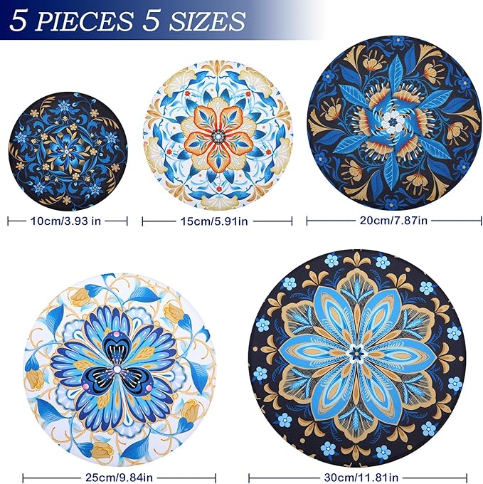 5 Pieces Bowl Covers Reusable, 5 Size Elastic Cloth Bowl Covers for Bread Proofing Stretch Food Covers Washable for Food Fruits Leftover (Lozenge Floral)
