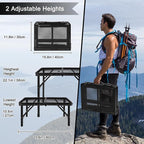 Folding Grill Table Camping Table with Mesh Desktop, Lightweight & Portable Outdoor Picnic Table, Height Adjustable Portable for Outside Inside Use