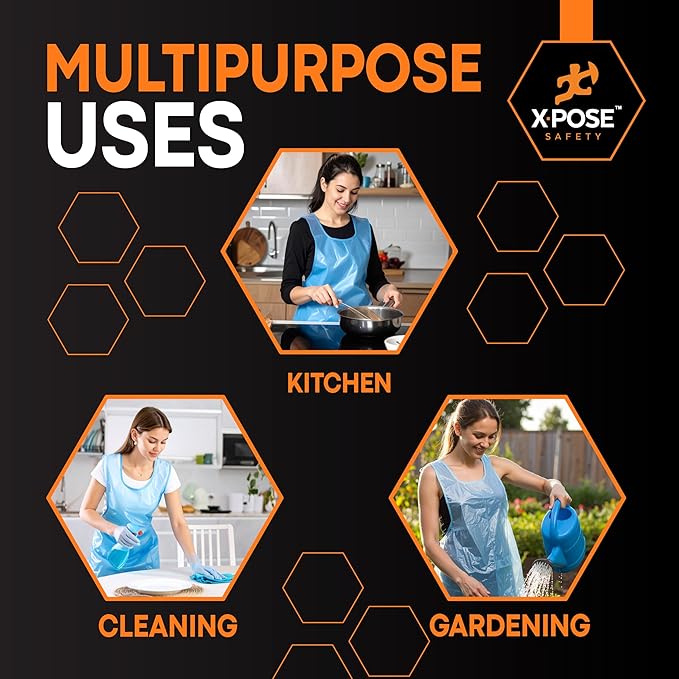 Xpose Safety 3000 Blue Plastic Disposable Aprons for Cooking & more Individually Packaged, Durable 1 Mil Waterproof Polyethylene 24" x 48"