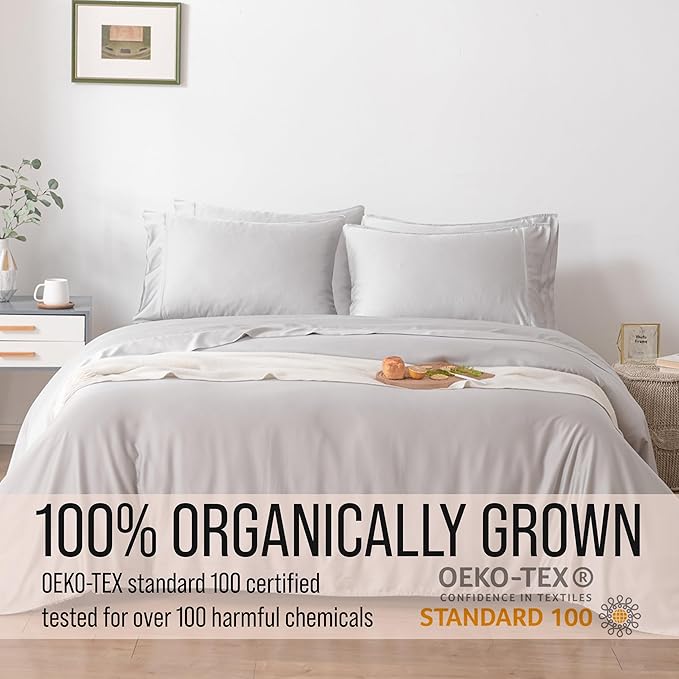 Bella Coterie 6 Piece Luxury Bamboo Viscose Queen Size Sheet Set | 100% Organically Grown | Cooling for Hot Sleepers | 18" Deep Pocket | Soft & Hypoallergenic | 4 Pillowcases [Grey Mist]