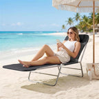 Outsunny Folding Chaise Lounge Pool Chairs, Outdoor Sun Tanning Chairs with Pillow, Reclining Back, Steel Frame & Breathable Mesh for Beach, Yard, Patio, Black