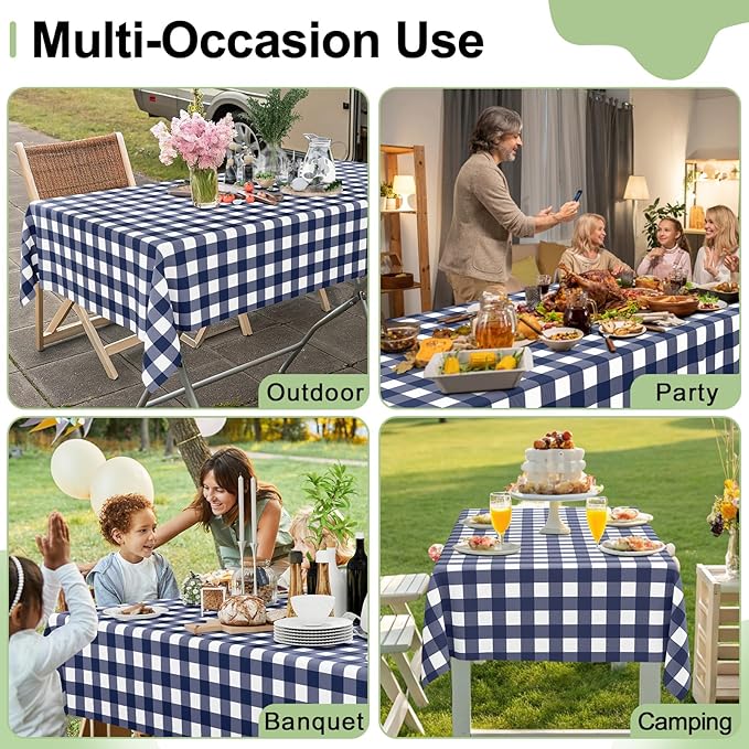 Smiry 3 Pack Navy Gingham Disposable Tablecloths - 54" x 108" Heavy Duty Plastic Table Cloth, Waterproof Buffalo Plaid Table Covers for Picnic, Banquets, Outdoor Parties