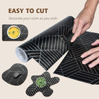 Shelf Liners for Kitchen Cabinets 17.3in x 20FT, Non Adhesive Cabinet Liner Strong Non-Slip Black and Silver Geometric Drawer Liner, Easy to Clean for Cabinet with Knife and Tape Measure