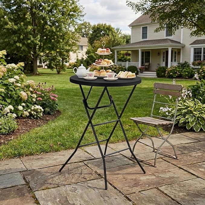 32" Round Folding Table, Portable Bar Height Folding Table with Detachable Legs, Round Foldable Table with HDPE Top for Standing Parties, Balcony, Event, Indoor Outdoor Use (Black, 1 Pack)