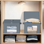 Zilink Fabric Foldable Storage Boxes with Lid 4-Pack Stackable Storage Bins with Zipper & Clear Window Fabric Closet Containers and Organizers for Home, Office, Bedroom (Grey,17" x 12" x 12")