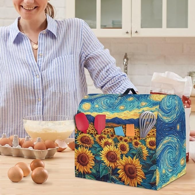 Kitchen Aid Stand Mixer Cover Dust Cover with 2 Pocket and Handle, Sunflower Pattern, Polyester, Multicolor, 17.1in*10.8in*14.7in