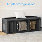 3 Doors Shoe Storage Bench - 2 Side Door Hidden Furniture Cabinet with Storage, Waterproof Entryway Bench with Seat for Indoor Outdoor, End of Bed Footrest Stool for Bedroom, Hallway, Black
