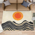 Boho Sun Area Rugs 5x8ft, Watercolor Mountain Living Room Carpet, Abstraction Deco Decorative Carpet Protect Floor for Bedroom Men Office Hardwood Floors