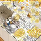 Findosom 2PCS 16" x 24" Fall Dish Drying Mat & 24" x 5.5" Sink Splash Guard, Super Absorbent & Cuttable Dish Mat Drying Kitchen Mat with Yellow Floral, Hide Stain Drying Mat for Kitchen Counter