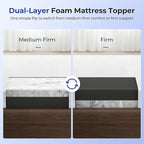 Cooling Mattress Topper Full Size 3 Inch, Cooling Gel & Bamboo Charcoal Memory Foam Mattress Topper for Back Pain Relief, Firm Dual-Layer Foam Bed Pad with Removable Cover