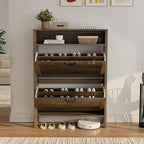 LOUVIXA Shoe Cabinet with 2 Flip Drawers, Narrow Shoe Storage Cabinet, Freestanding Shoe Cabinet Organizer, Hidden Shoe Rack Cabinet for Entryway, Hallway (2-Drawers, Brown/2-drawers)