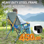 Timber Ridge Oversized Camping Chair with Lumbar Support, Portable Folding Chair Heavy Duty for Adults Supports 450 LBS for Outdoor Camping Lawn, with High Back, Cup Holder, Side Pocket, Blue