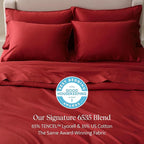 Double Stitch Cotton Tencel Duvet Cover - Queen Size Comforter Cover, Luxury & Soft Eucalyptus Lyocell Bedding Set for Hot Sleepers, Cooling, Smooth & Breathable, Button Closure, Red, 90"x90"