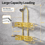 GAOKASE Aluminum Shower Caddy Hanging, Never Rust Shower Organizer- 4 Levels with adjustable Height 10 Hooks for Razor/Sponge - Rack with Soap Basket (Gold)