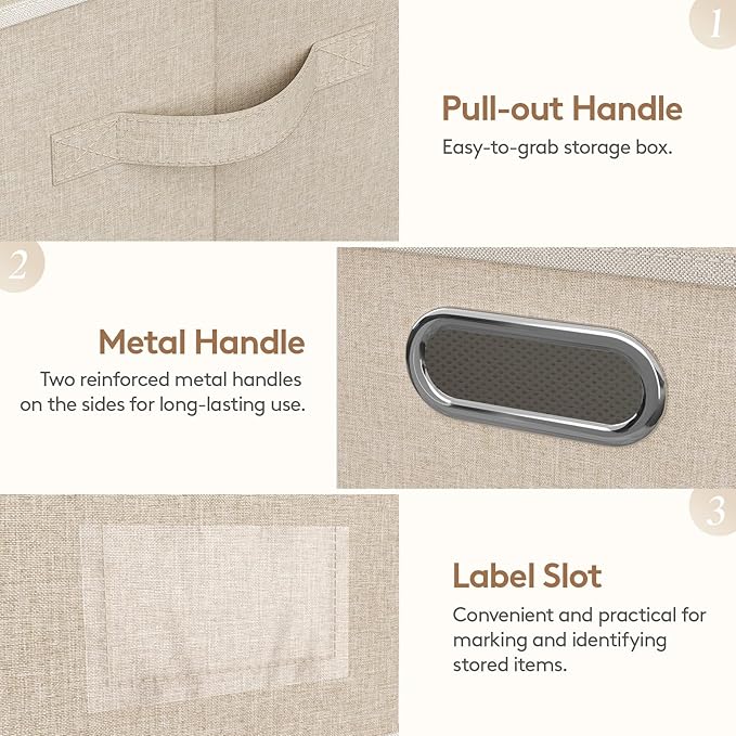 Lifewit Clothes Storage Bins with Lids, Fabric Foldable Storage Boxes with Handles, Decorative Closet Organizer, Stackable Cube Baskets Container for Bedroom, Office, 21L Medium Beige, 5 Packs