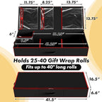 Simple Houseware 41.5" Wrapping Paper Storage Organizer - Fits 40 Rolls with Adjustable Straps, Interior Divider for Ribbons & Bows, 3 Clear Pockets for Gift Bags & Tools, 41.5''L x 16''W, Black