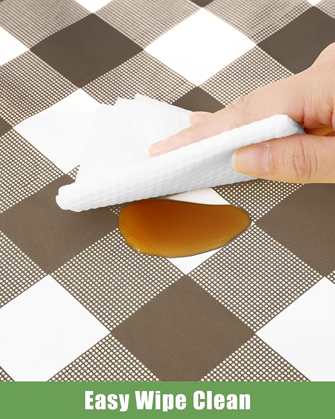 Smiry 20 Packs Gingham Disposable Table Cloth, 54 x 108 Inch Waterproof Plastic Tablecloth, Rectangle Brown and White Checkered Table Covers for Picnic, Birthday, Party