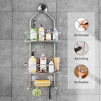 GAOKASE Shower Caddy Hanging 3 Tier with Two Movable Baskets, Grey Shower Caddy with Hooks for Towels, Sponge and More
