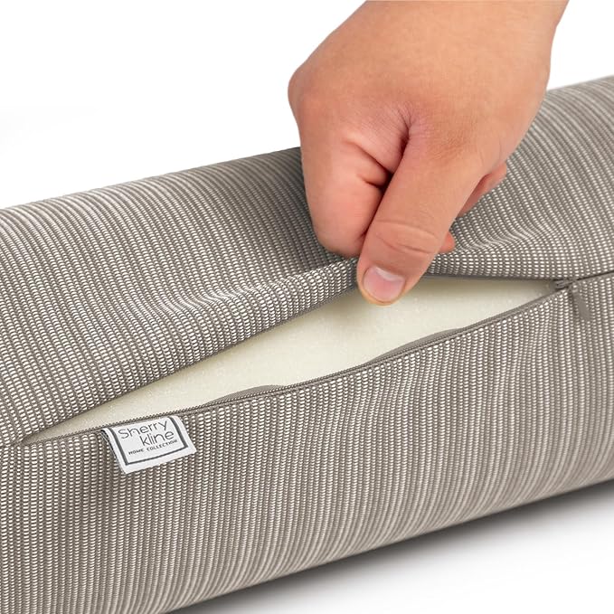 Sherry Kline Island Breeze Indoor/Outdoor Corded Neck Bolster Khaki 6"x 18" Set of 2