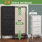 HIGDBFE Dresser with Hanging Rack, 4 Drawers Small Closet for Bedroom, Reversible Fabric Kids Chest of Drawers with Clothes Rack, Tall Storage Tower, Sturdy Frame, Black, 44''H