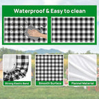 RNOONY Vinyl Fitted Picnic Table Cover with Bench Covers and Bag,8ft Outdoor Waterproof Picnic Tablecloth with Elastic Edges, 96x30 Inches 3 Pcs Set (Black Checkered)