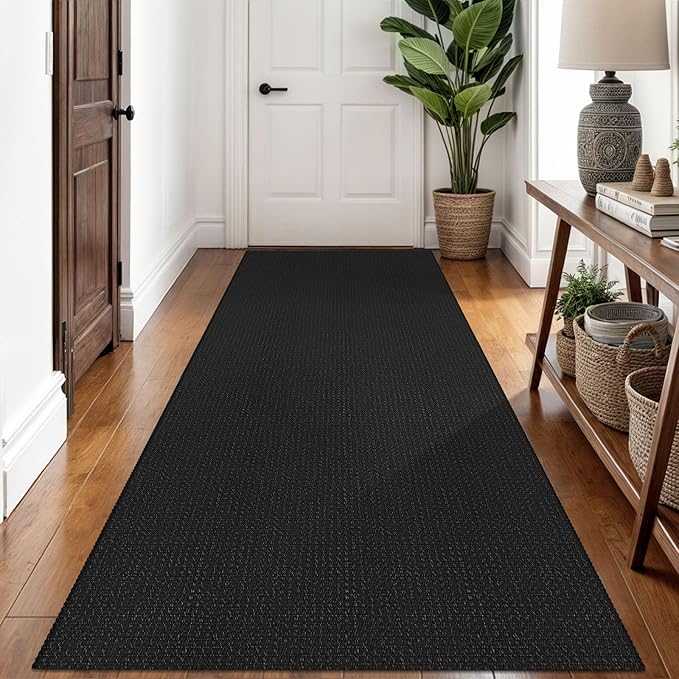 Braided Runner Rug 3x8 Ft Washable Runners for Hallways Non Slip Rubber Backed Kitchen Runners Cotton Entryway Runner Indoor, Woven Floor Carpet for Hall Kitchen Bedroom, Black/Grey