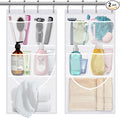 2PCS Mesh Shower Organizer Hanging,Shower Curtain Liner Pockets Hanging with Pockets Quick Dry Cruise RV Camper Bathroom Organizer with Shower Curtain Hooks
