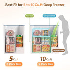 Freezer Organizer Bins, Enlarged Stackable Deep Chest Freezer Organizer Bins, Foldable Baskets with Handles, Storage Container Baskets for 5 to 9 Cu.FT Deep Freezer Sort Frozen Meats (white 3 pack)