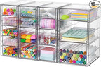 Vtopmart 4 Set Clear Desk Organizer, Pen Organizer with 16 Drawers, Acrylic Desktop Organization and Storage for Office Supplies, Pen, Makeup, Art Craft, Jewelry