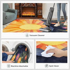 Boho Sun Area Rugs 6x8ft, Radiant Sunburst Living Room Area Rug, Geometric Solar Play Rug with Carpet Tape Double Sided for Bedroom Office Home Decor