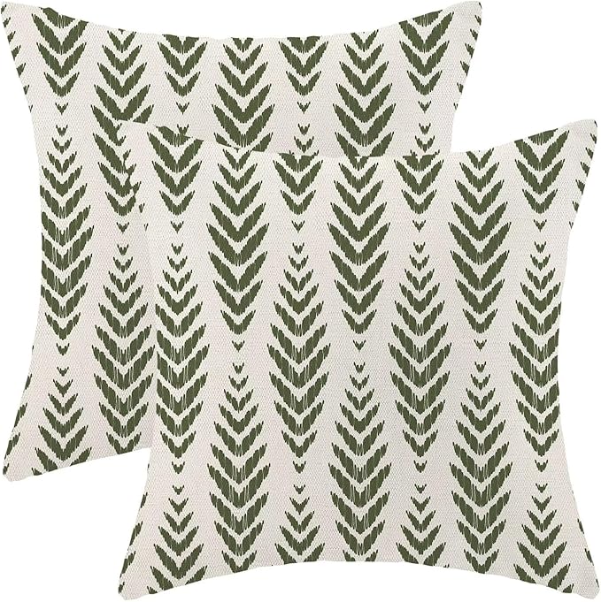 BETGINY Sage Green Boho Pillow Covers 22 x 22 Inch Pack of 2, Bohemian Ethnic Herringbone Pattern Decorative Throw Pillow Covers Vintage Linen Farmhouse Outdoor Pillowcase for Bedroom Home Sofa Decor